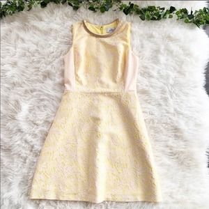 Badgley Mischka Yellow Floral Lace Mini Dress